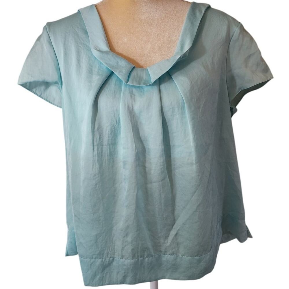 Talbots Light Teal Short Sleeve Pleated Ruched Neckline Petite Size 1XP